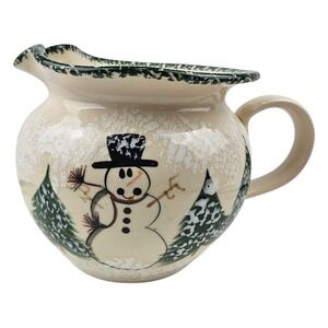 Patton Handmade Stoneware Pottery‎ Pitcher Creamer Snowman Christmas Decor